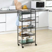 HOMCOM 5 Tier Utility Rolling Cart, Metal Storage Cart, Kitchen Cart with Removable Mesh Baskets, for Living Room, Laundry, Garage and Bathroom, Black(m-2)