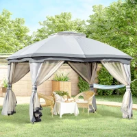 Outsunny 10' x 12' Outdoor Gazebo, Patio Gazebo Canopy Shelter w/Double Vented Roof, Zippered Mesh Sidewalls, Solid Steel Frame, Grey(m-2)