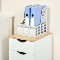 HOMCOM 3-Drawer Storage Cabinet with Wheels for Home Office, White and Natural(m-10)