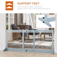 PawHut 41"-72" Wooden Freestanding Pet Gate with Support Feet, for Small Medium Dogs, Grey-Blue(m-5)