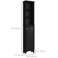 HOMCOM Tall Bathroom Storage Cabinet, Freestanding Linen Tower with 3-Tier Open Adjustable Shelf, Black(m-3)