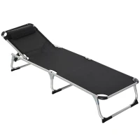 Outsunny Folding Lounge Chair, Patio Lounger with Headrest, 5-Level Adjustable Backrest, and Aluminum Frame, Black(m-11)