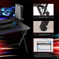 HOMCOM 55 inch Gaming Desk Racing Style Computer Office PC Gamer Workstation with Elevated Monitor Stand, Headphone Hook, Black(m-7)