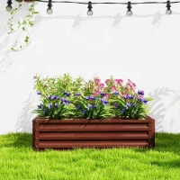 Outsunny Galvanized Raised Garden Bed, 4' x 4' x 1' Metal Planter Box, for Growing Vegetables, Flowers, Herbs, Succulents, Natural Wood(m-9)