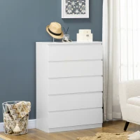 HOMCOM Dresser for Bedroom with 5 Drawers, Modern Chest of Drawers for Living Room, Closet, Hallway, White(m-8)
