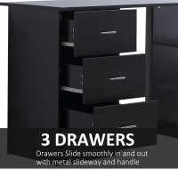 HOMCOM 47" Modern Home Office Computer Desk Bookcase Combo Writing Table Workstation with 3 Drawer and Storage Shelf - Black(m-5)