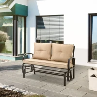 Outsunny 2-Person Outdoor Glider Chair, Patio Double Rocking Loveseat with Steel Frame and Cushions for Backyard, Garden and Porch, Khaki(m-1)