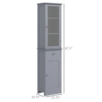 kleankin Tall Bathroom Cabinet, Narrow Storage Cabinet with Acrylic Door, Drawer, and 3 Shelves, Gray(m-3)