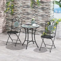 Outsunny 3-Piece Patio Bistro Set with Folding Chairs, Outdoor Coffee Set with Mosaic Top for Backyard, Balcony, Poolside, Green(m-1)