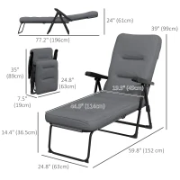 Outsunny Outdoor Lounge Chair with Padded Cushion, Folding Reclining Patio Garden Chair with Recline Back, Footrest, for Poolside, Patio, Light Grey(m-3)