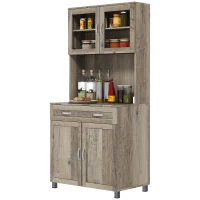 HOMCOM 67" Buffet with Hutch, Modern Kitchen Pantry, Freestanding Cabinet with Glass Doors, Shelves and Drawers, Gray(m-1)