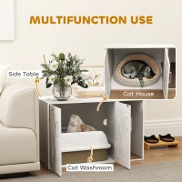 PawHut Cat Litter Box Enclosure, Hidden Cat Litter Box Furniture with Scratching Board, 31.5" x 19" x 20", White(m-4)