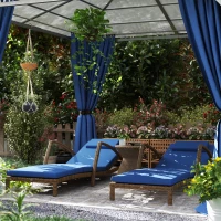 Outsunny Set of 2 Wicker Chaise Lounge Chair Outdoor Patio Lounger with 5 Adjustable Back, Wheels, Cushion and Armrests, Blue(m-1)