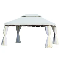 Outsunny 13' x 10' Outdoor Patio Gazebo Canopy with 2-Tier Polyester Roof, Vented Mesh Sidewall & Strong Aluminum Frame, Cream White(m-11)