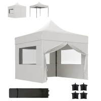 Outsunny 10' x 10' Pop Up Canopy Tent with Sidewalls, Instant Sun Shelter, Height Adjustable, with Wheeled Bag and Sand Bags(m-11)