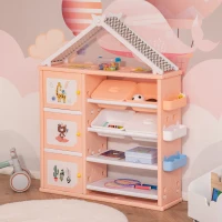 Qaba Kids Toy Storage Organizer with 4 Bins, Storage Cabinets, Bookshelf and 4-Layers Toy Collection Shelves, Orange(m-10)