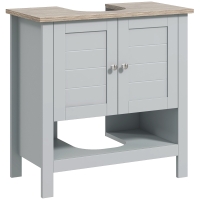 kleankin Pedestal Sink Storage Cabinet, Under Sink Cabinet, Bathroom Vanity Cabinet with Adjustable Shelf and Open Bottom Shelf, Gray