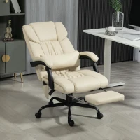 Vinsetto Massage Office Chair with 6 Vibrating Points, High Back Reclining Office Chair with Footrest and Remote, Beige(m-2)