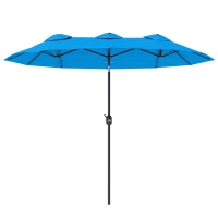 Outsunny Double-sided Patio Umbrella, 9.5' Outdoor Umbrella with Push Button Tilt and Crank, 3 Air Vents and 12 Ribs, Cyan Blue