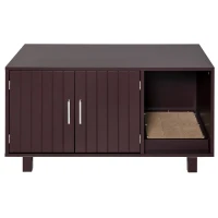 PawHut Wooden Cat Litter Box Enclosure & House, Kitty Hidden Washroom, with End Table Design, Scratcher, & Magnetic Doors, Brown(m-11)