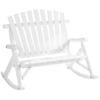 Outsunny Outdoor Wooden Rocking Chair, Double-Person Adirondack Rocking Patio Chair with Rustic High Back, Slatted Seat and Backrest for Indoor, Backyard, Garden, White(m-1)