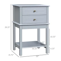 HOMCOM Side Table with 2 Storage Drawers, Modern End Table with Bottom Shelf for Living Room, Home Office, Grey(m-3)