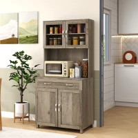 HOMCOM 67" Buffet with Hutch, Modern Kitchen Pantry, Freestanding Cabinet with Glass Doors, Shelves and Drawers, Gray(m-2)