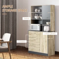 HOMCOM 67" Freestanding Buffet with Hutch, Kitchen Pantry Storage Cabinet with 3 Drawers, Cable Management, 4 Cubes, 2 Cabinets, Oak(m-4)