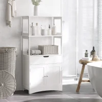 kleankin Bathroom Floor Cabinet, Free Standing Kitchen Cupboard with Shelves, Drawer and Doors, Storage Organizer for Living Room, White(m-9)