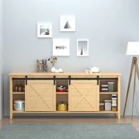 HOMCOM 6.6FT Mini Barn Door Hardware Kit, Sliding Barn Door Cabinet Hardware Kit for 19.5"W Double Doors, Black(m-8)