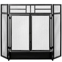 HOMCOM 3-Panel Steel Mesh Fireplace Screen, Decorative Fire Spark Guard Cover with Double Doors, 47x31in, Black(m-11)