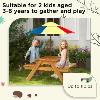 Outsunny Sensory Table 3 in 1 Toddler Water and Sand Table w/ Foldable Umbrella 2 Play Boxes Removable Top, 3-6 Years Old, Teak(m-6)