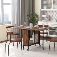 HOMCOM Folding Dining Table, Extendable Kitchen Table for Small Spaces with Storage Shelf and 6 Wheels, Rustic Brown(m-8)