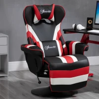 Vinsetto Racing Style Video Gaming Recliner Chair Padded Office Seat with Reclining Backrest and Footrest, Headrest, Lumbar Support, Round Metal Base, Cup Holder for Black and Red(m-1)