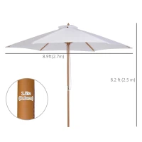 Outsunny ⌀9' x 8' H Patio Umbrella, Market Umbrella with Hardwood Frame and Wind Vent, Outdoor Beach Parasol, White(m-3)
