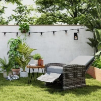 Outsunny Outdoor Rattan Wicker Lounge Chair with Footrest & Soft Cushion for Patio, Garden, Backyard, Grey(m-1)