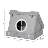 PawHut Cat House Foldable 2 In 1 Design Condo Pet Bed with Removable Washable Cushions Scratching Pad, Grey(m-3)