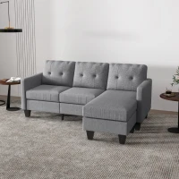 HOMCOM L-shaped Sofa, 3 Seater Couch with Ottoman, Corner Sofa with Thick Padded Cushion and Wood Legs, Light Grey(m-7)