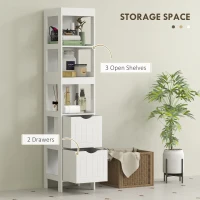 HOMCOM Narrow Bathroom Storage Cabinet, Bathroom Cabinet with 2 Drawers & 3 Open Shelves, Slim Bathroom Floor Cabinet, White(m-4)