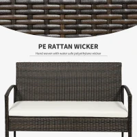 Outsunny Patio Furniture Set, 4 Piece Indoor Outdoor PE Wicker Conversation Set with Chairs, Loveseat Sofa, Cushions, Glass Table for Backyard, Sunroom, Pool, Garden, Brown(m-4)