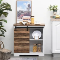 HOMCOM Farmhouse Sideboard Buffet Cabinet, Sliding Barn Door Style Accent Cabinet, Kitchen Cabinet with Interior Shelves, White/Brown(m-6)