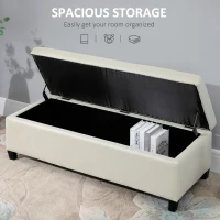 HOMCOM 51" Ottoman Storage Bench, Linen Fabric Storage Chest with Lift Top, Tufted Ottoman with Storage for Living Room, Entryway, Bedroom, Beige(m-4)