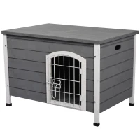 PawHut 31"L Wooden Decorative Dog Cage Kennel Wire Door with Lock Small Animal House with Openable Top Removable Bottom Gray(m-1)