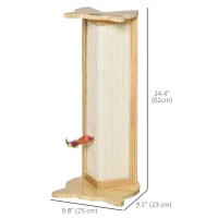 PawHut Sisal Cat Scratching Post, Cute Cat Scratcher with Hanging Funny Toy, 90° Angle for Wall Table Corners, Natural(m-3)
