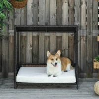PawHut Wicker Dog House Raised Rattan Puppy Bed Cat Shelter for Indoor Outdoor Garden Patio Pet Sofa with Removable Cushion for Medium Sized Pet Brown(m-8)