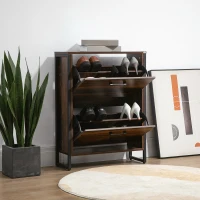 HOMCOM Shoe Cabinet with 2 Flip Doors, Slim 2-Drawer Shoe Cupboard with Divider and Open Compartment for 12 Pairs of Shoes, Entryway Storage Unit, Rustic Brown(m-7)