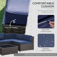 Outsunny 7 Pieces Patio Furniture Set, Rattan Outdoor Conversation Set Garden Wicker Sofa Set, Sectional Furniture, Navy(m-5)