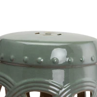 Outsunny 14" x 17" Ceramic Garden Stool with Double-Coin Knotted Ring Design & Strong Glazed Material, Decorative Outdoor Stool, Home Collection, Green(m-8)