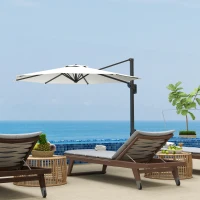 Outsunny 10' Offset Patio Umbrella Cantilever Umbrella with Aluminium Pole 360° Rotation and Tilt Adjustment, White(m-9)