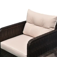 Outsunny 5 Pieces Rattan Wicker Lounge Chair Outdoor Patio Conversation Set with 2 Cushioned Chairs, 2 Ottomans and Tempered Glass Top Coffee Table, Brown/Beige(m-9)